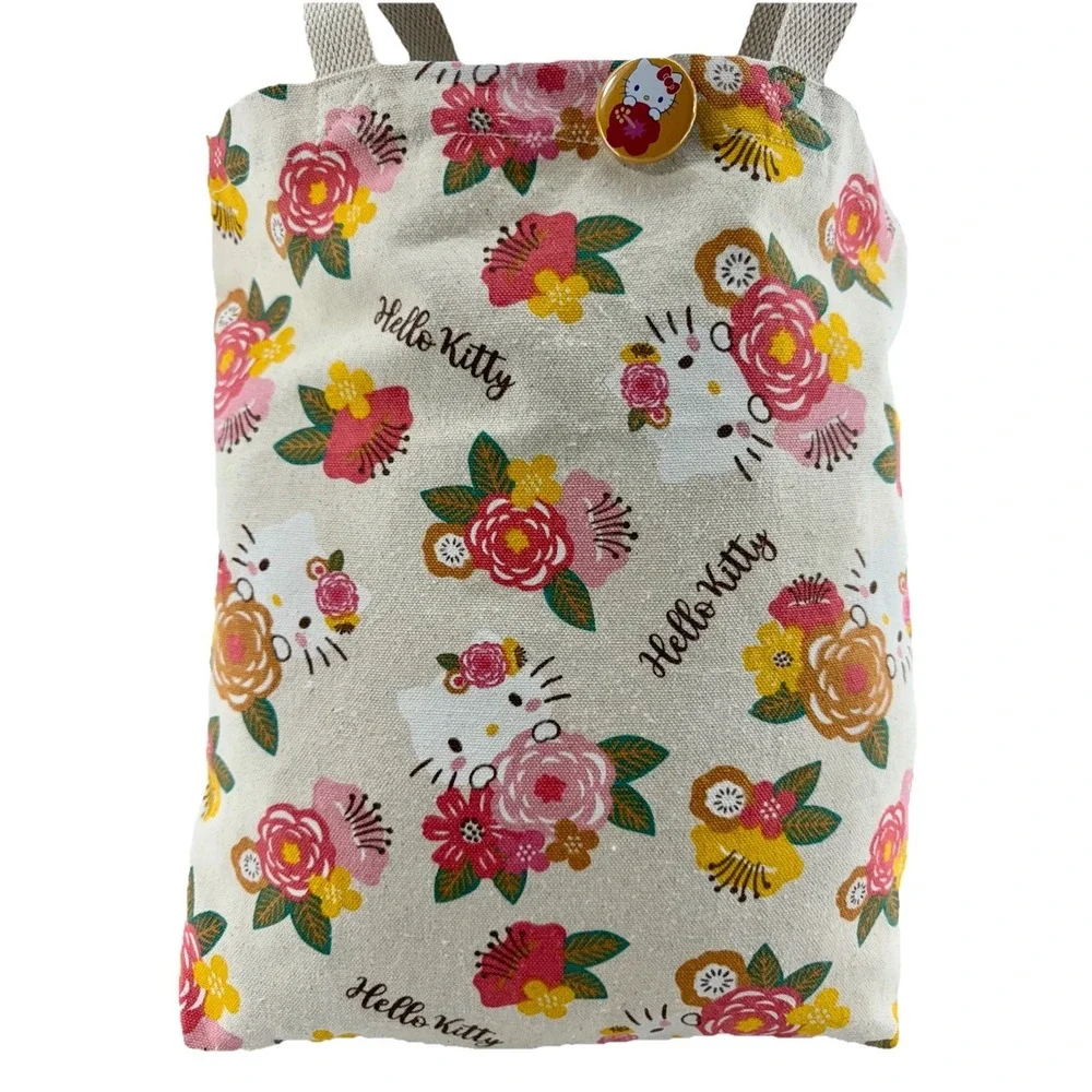 Hello Kitty‎ Floral Canvas Tote Bag w/ Pin Badge 13x10x6 Sanrio 2024